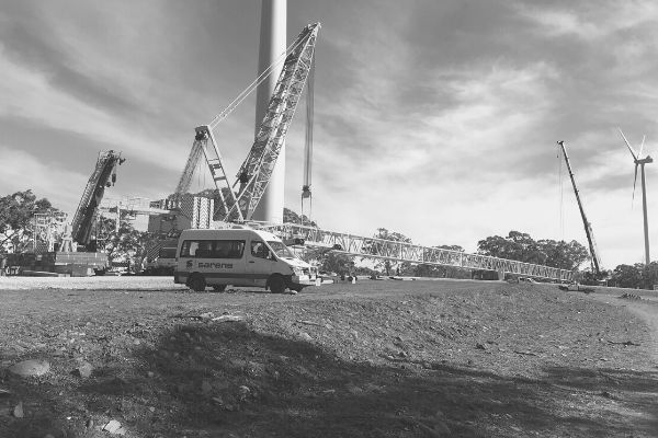 Wind farm construction and crane management